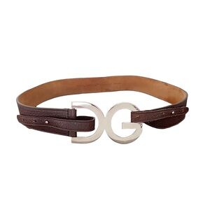 Dolce & Gabbana brown leather large DG buckle vintage waist belt
